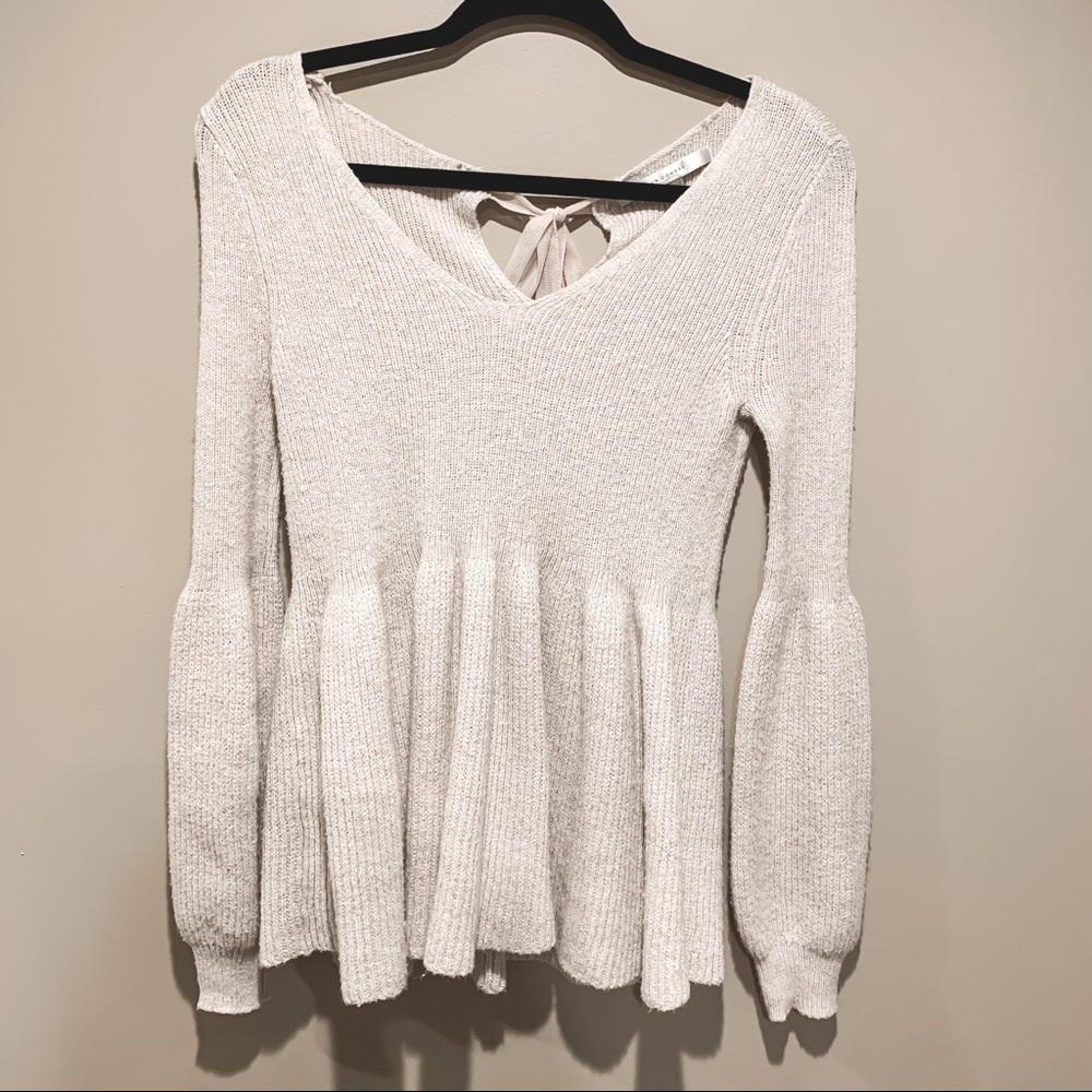 Knit Peplum Sweater with Balloon Sleeve